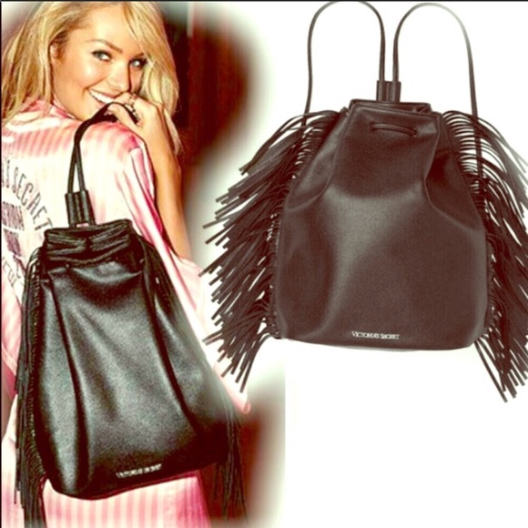 PINK Victoria's Secret Handbags - VICTORIA SECRET Ltd Edition Black Fringe Backpack